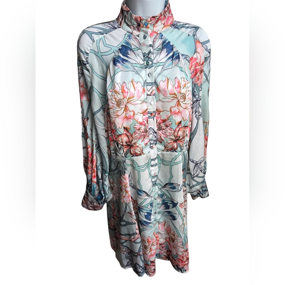 Karen Millen Green Floral Long Sleeve Ruffle Dress Size 10